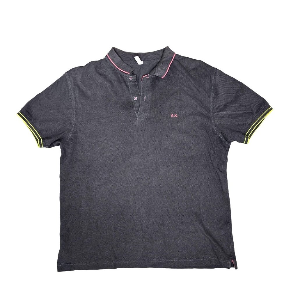 Sun68 Mens Polo Shirt - Dark Gray With Neon Green & Pink Accents size XXL